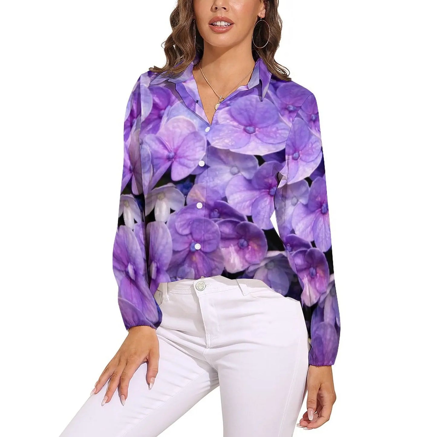 Fields of Lavender Loose Blouse Nature Purple Flowers Simple Oversized Blouses Womens Long Sleeve Trendy Shirt Spring Print Tops