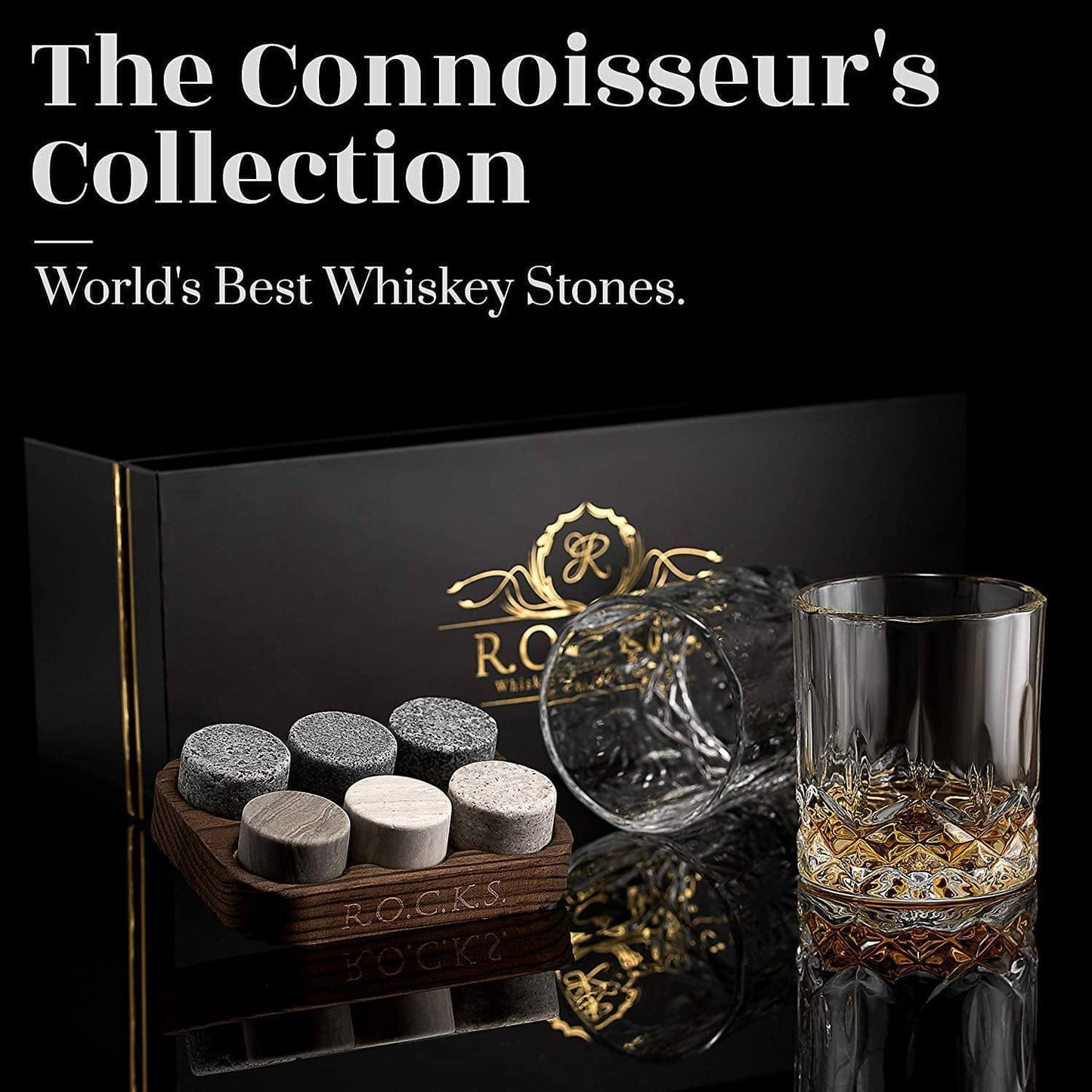The Connoisseur's Set - Signature Glass Edition DC-ROCKS Whiskey Chilling Stones