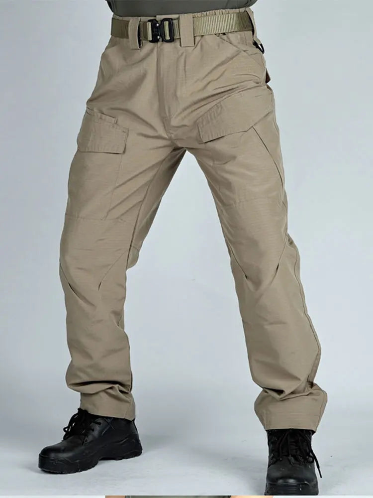 Spring and Summer Multi Pocket Waterproof Tactical Cargo Pants Men's Outdoor Ventilation Checkered Wear-resistant Work Trousers