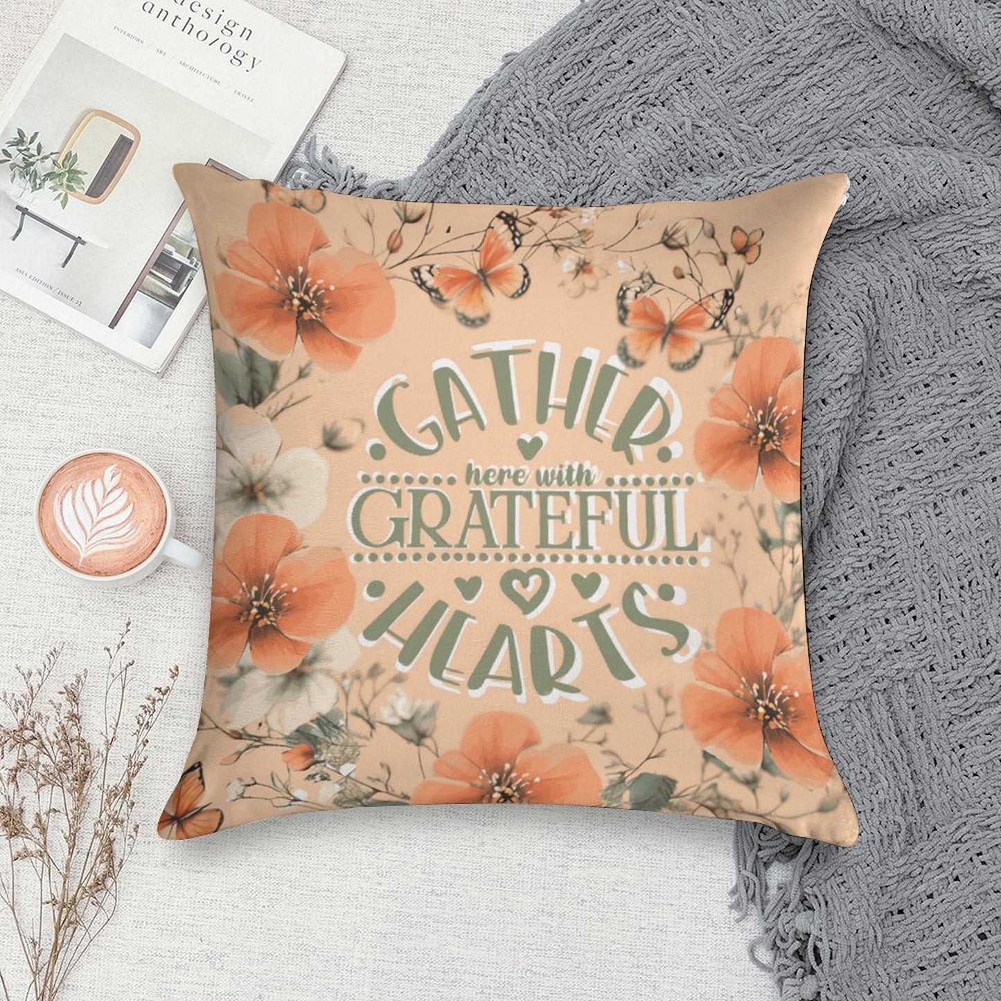 Gather Here with Grateful Hearts Orange 2-Piece Ultra-Soft Pillowcase Set - 18"×18" Shell Design Boutique