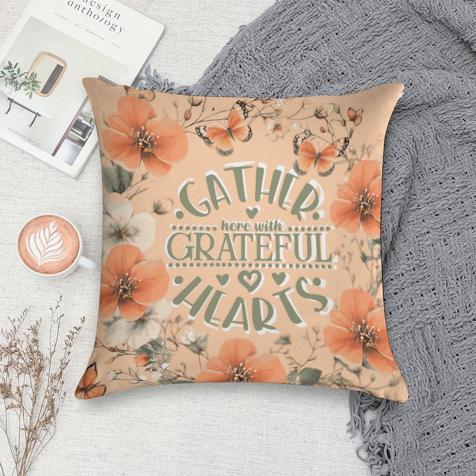Gather Here with Grateful Hearts Orange 2-Piece Ultra-Soft Pillowcase Set - 18"×18" Shell Design Boutique