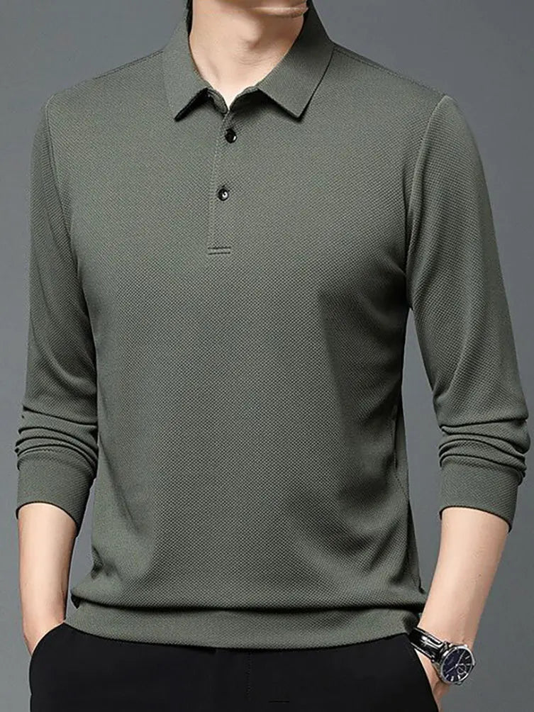 100% Cotton Men Long Sleeve Polo T Shirt Dad Turn-Down Collar Loose Casual Tees Shirts Work Wear Spring Autumn 2023 New