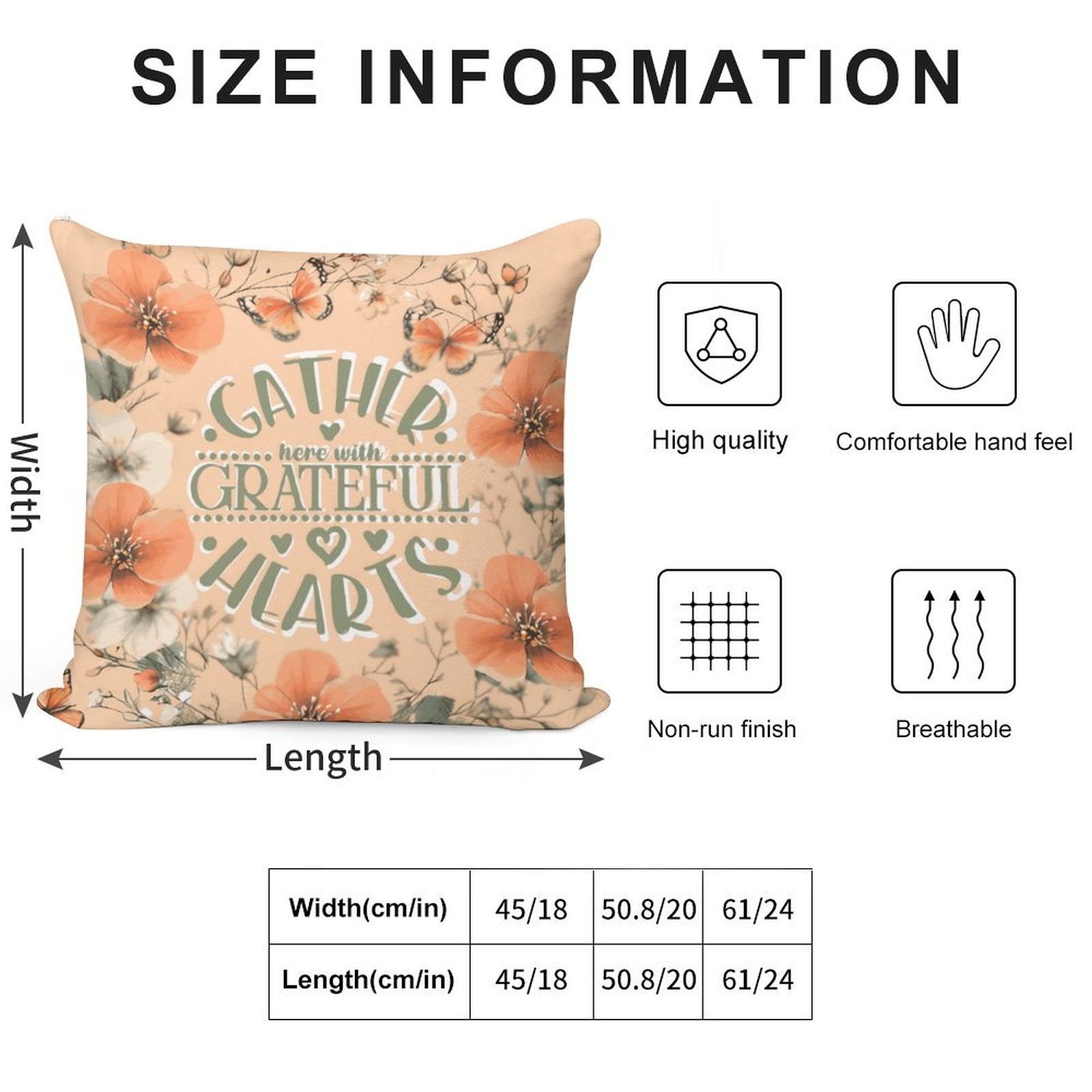 Gather Here with Grateful Hearts Orange 2-Piece Ultra-Soft Pillowcase Set - 18"×18" Shell Design Boutique