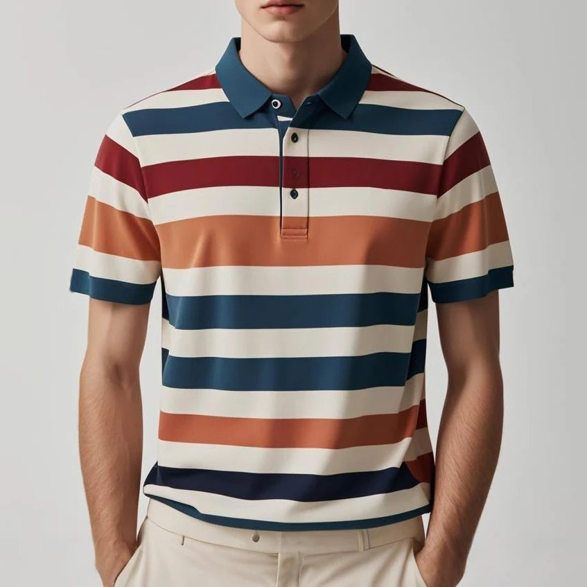 Summer Men's Polo Shirt Casual Stripe Print Button-Down Tops Fashion Business Polo T-Shirt Outdoor Male Oversized Clothing