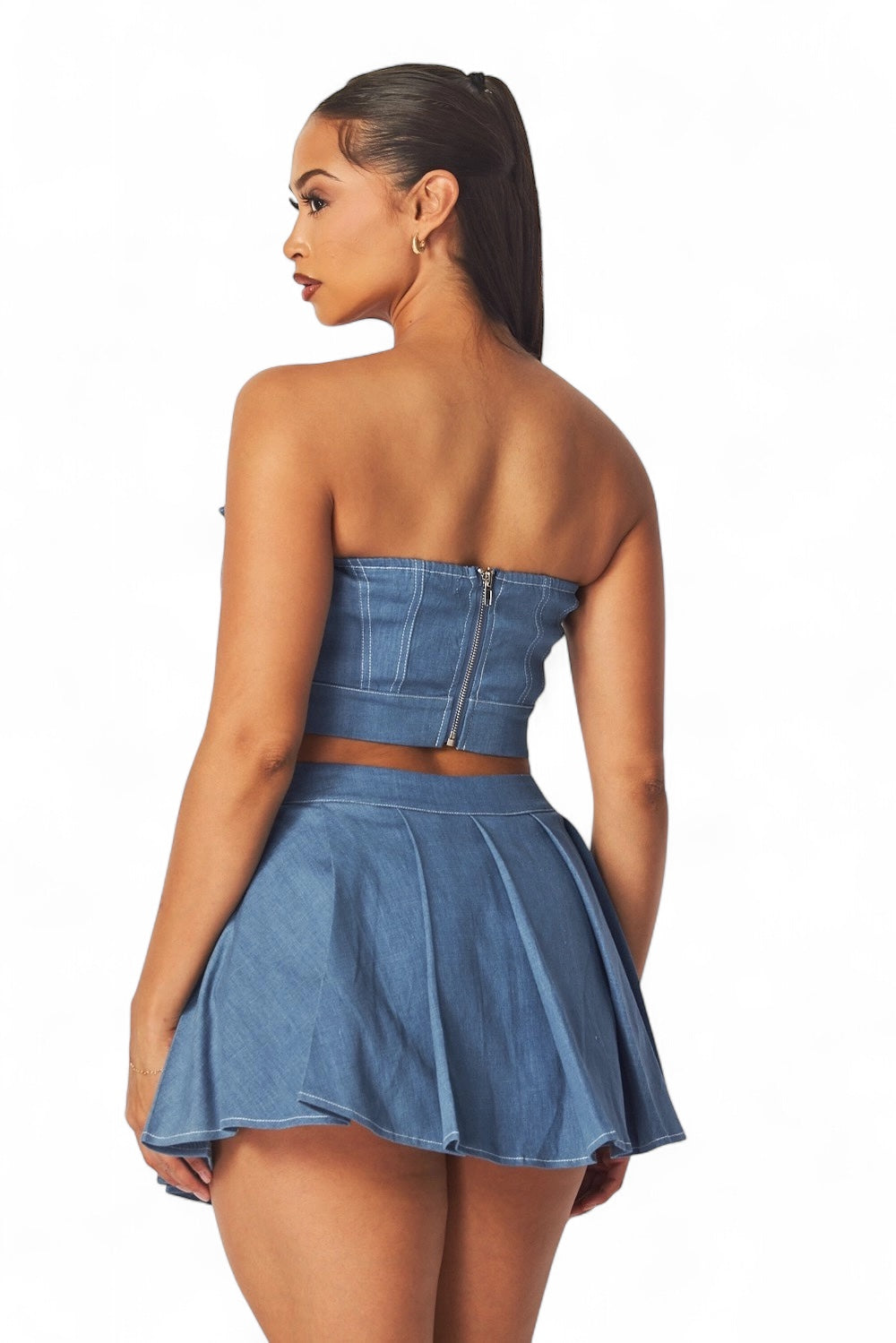 Giorgia Denim Top and Mini Skater Skort Set The House of Stylez