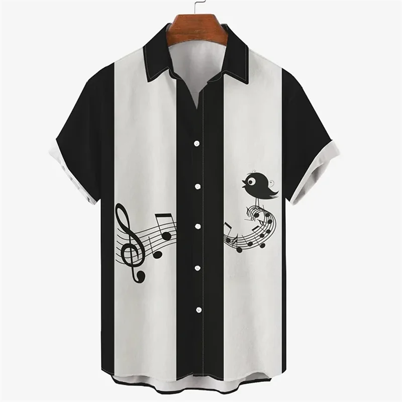 Summer Shirt For Men Hawaiian Short-sleeved T Shirts Musical Note Print Boys Girls Beach Travel Tops Casual Lapel Clothing