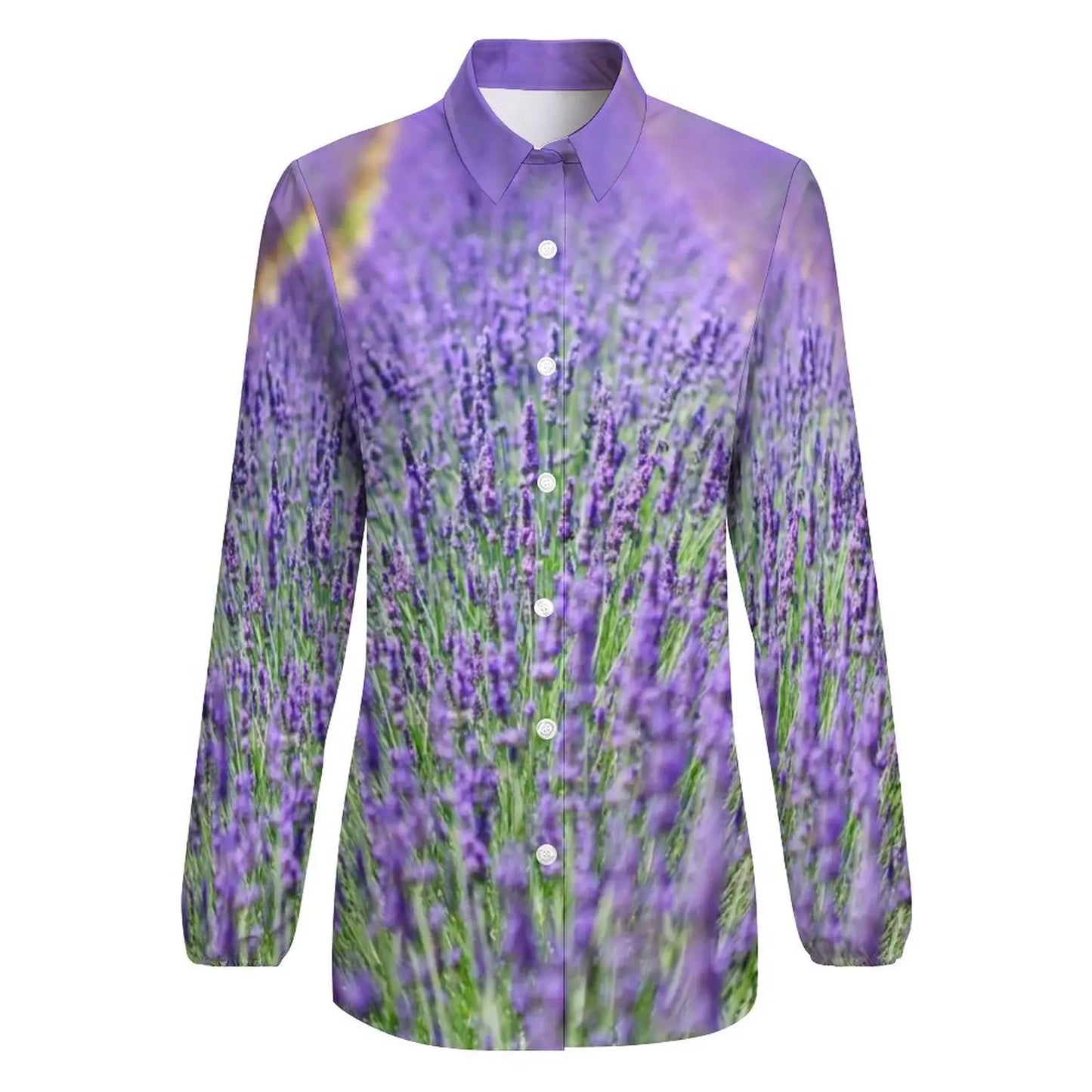 Fields of Lavender Loose Blouse Nature Purple Flowers Simple Oversized Blouses Womens Long Sleeve Trendy Shirt Spring Print Tops