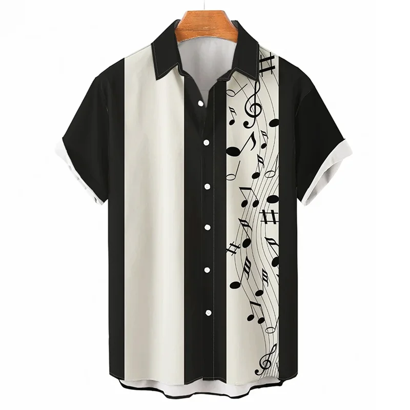 Summer Shirt For Men Hawaiian Short-sleeved T Shirts Musical Note Print Boys Girls Beach Travel Tops Casual Lapel Clothing