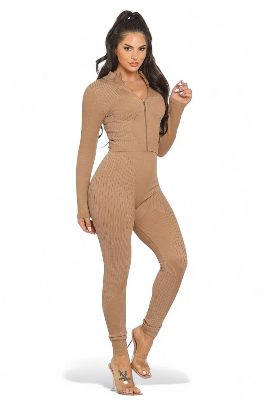 Washed Seamless Zip Up Jacket and Leggings Set The House of Stylez