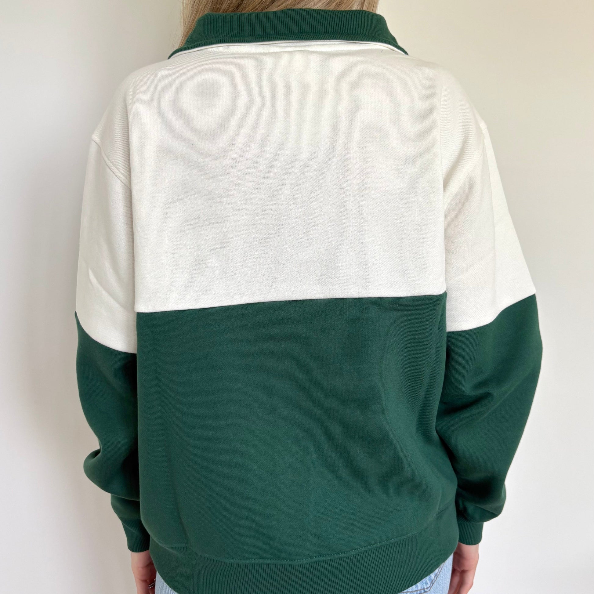 Hunter Green/Cloud Dancer Colorblock Quarter Zip Pullover Ivy + Cloth