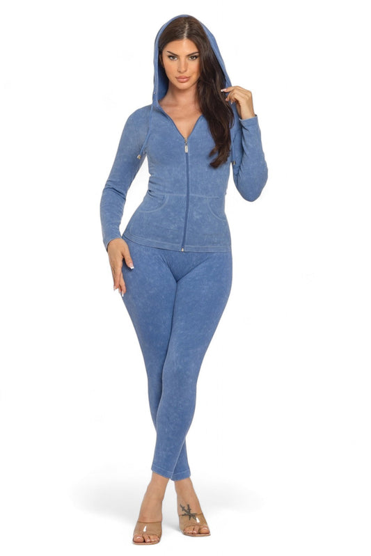 Washed Seamless Rib Zip Up Hoodie Jacket and Leggings Set The House of Stylez
