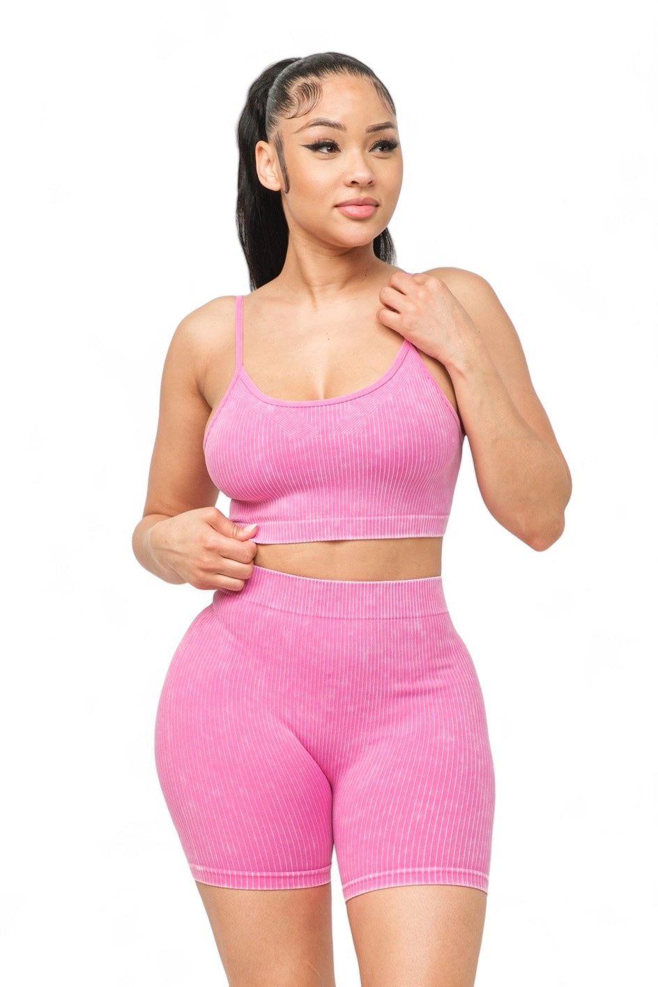 Washed Seamless Basic Tank Top and Shorts Set The House of Stylez