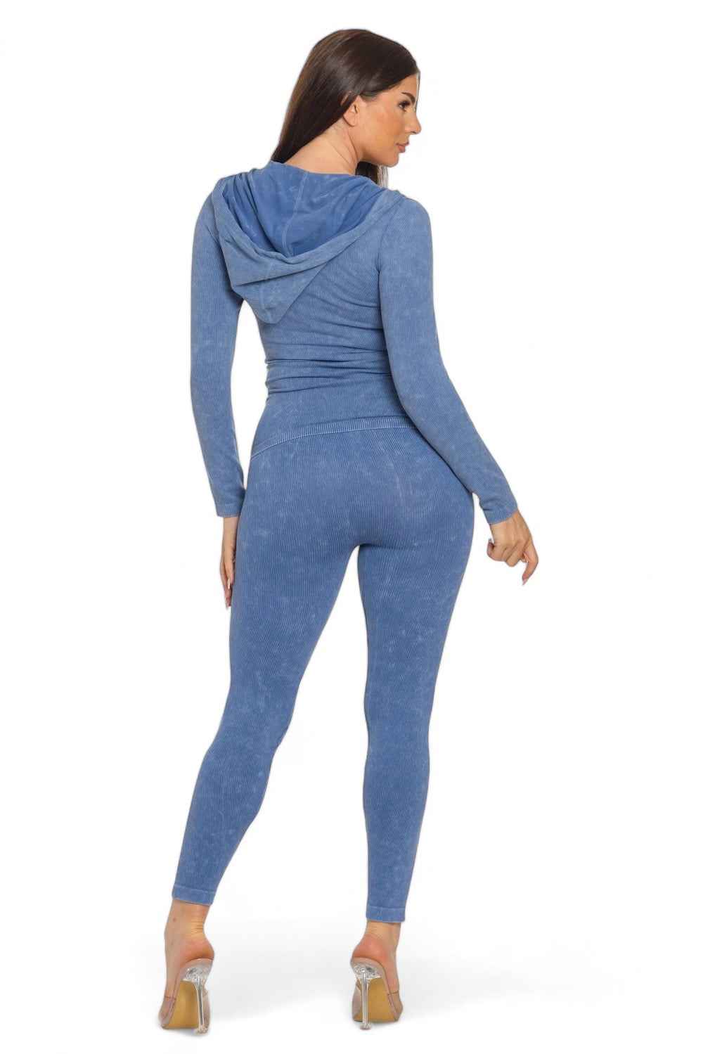 Washed Seamless Rib Zip Up Hoodie Jacket and Leggings Set The House of Stylez