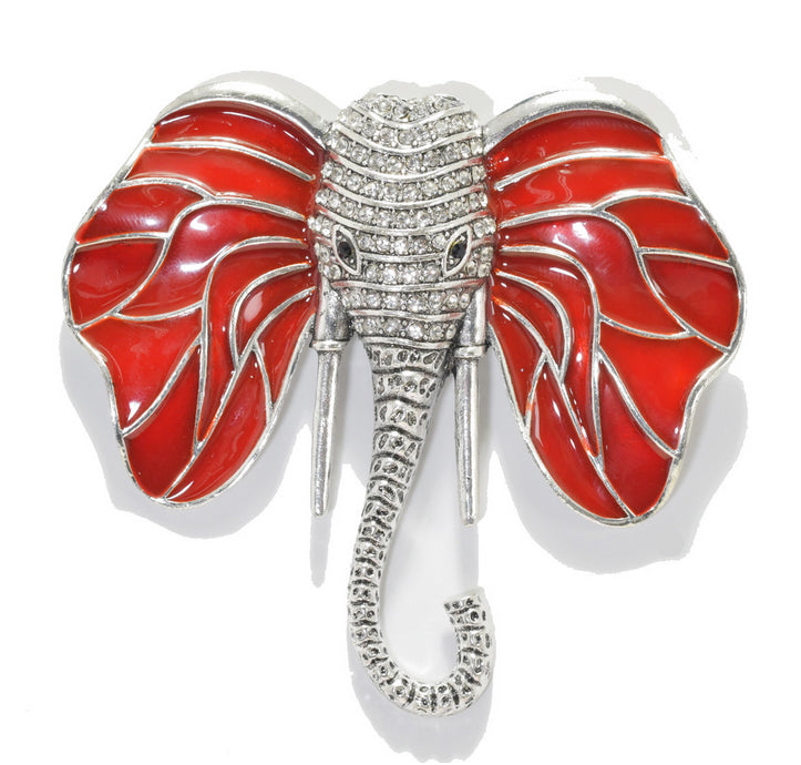Antique Silver/ Clear, Red, big size elephant enamel pin brooch