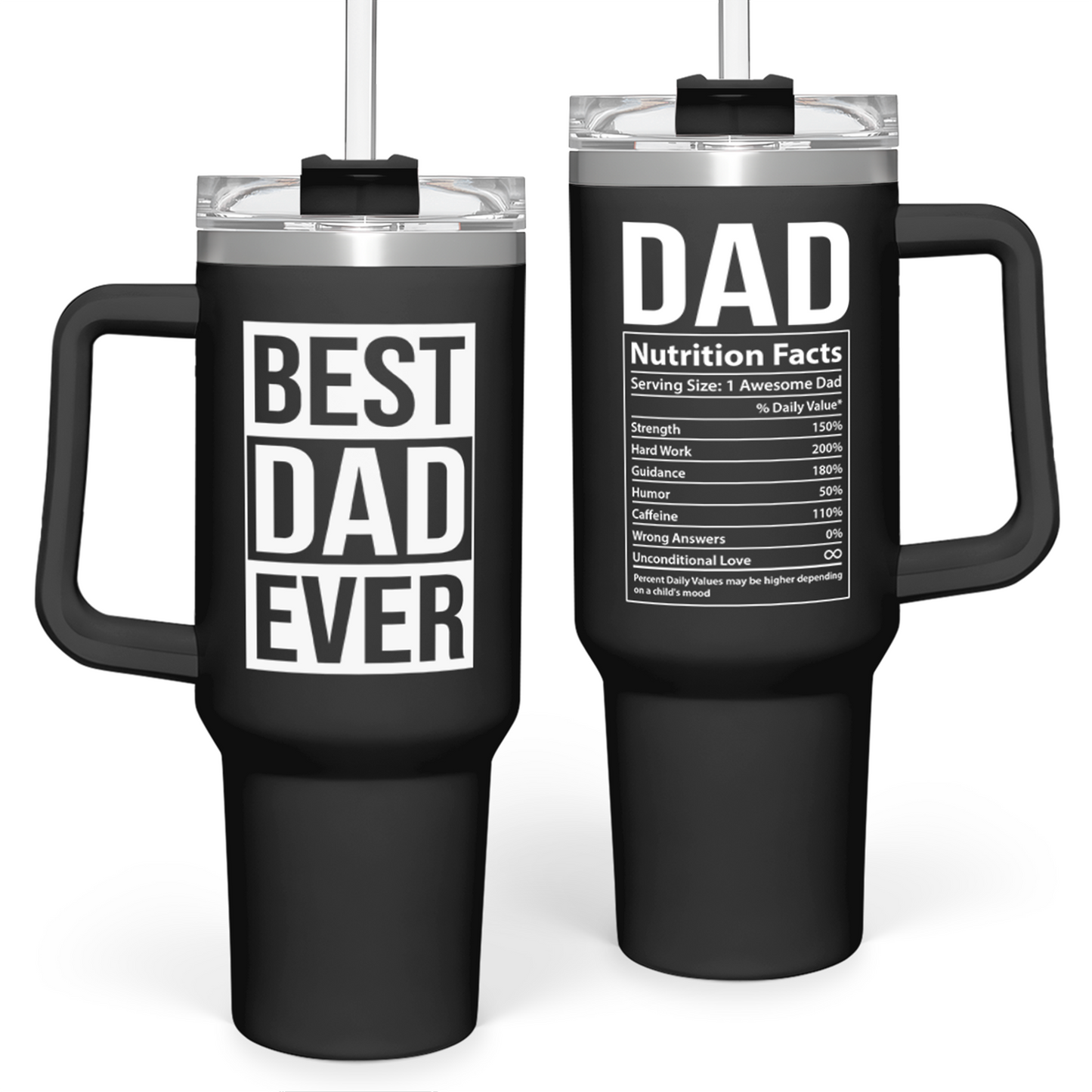 Black Best Dad Ever Quencher Tumbler with Handle 40oz Sandjest Personalized Gifts
