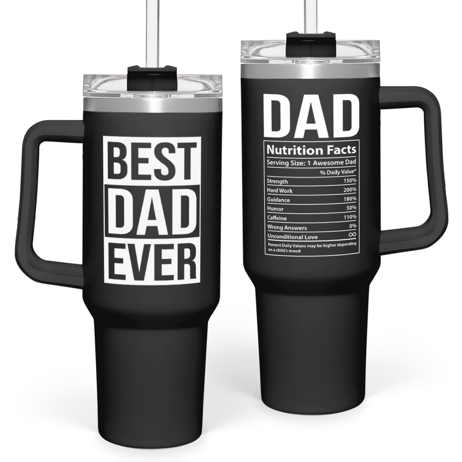 Black Best Dad Ever Quencher Tumbler with Handle 40oz Sandjest Personalized Gifts
