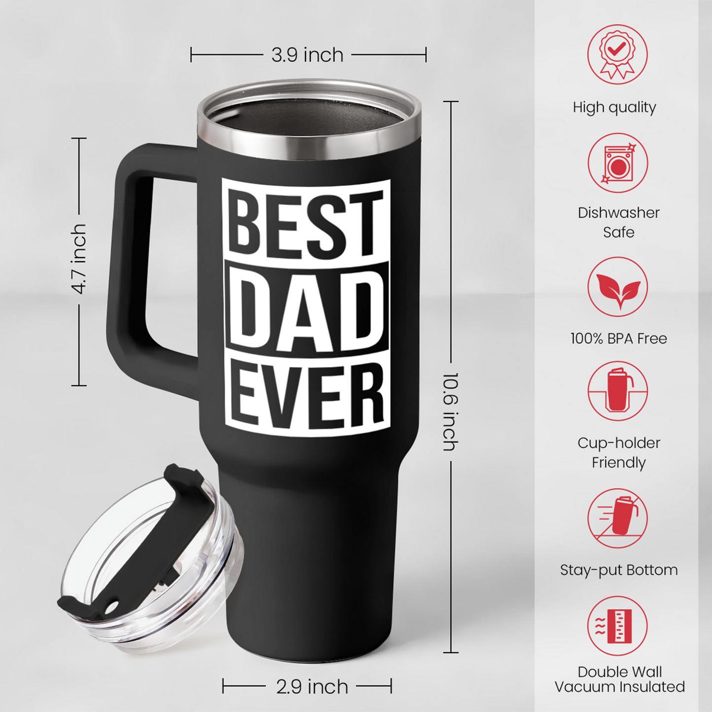 Black Best Dad Ever Quencher Tumbler with Handle 40oz Sandjest Personalized Gifts