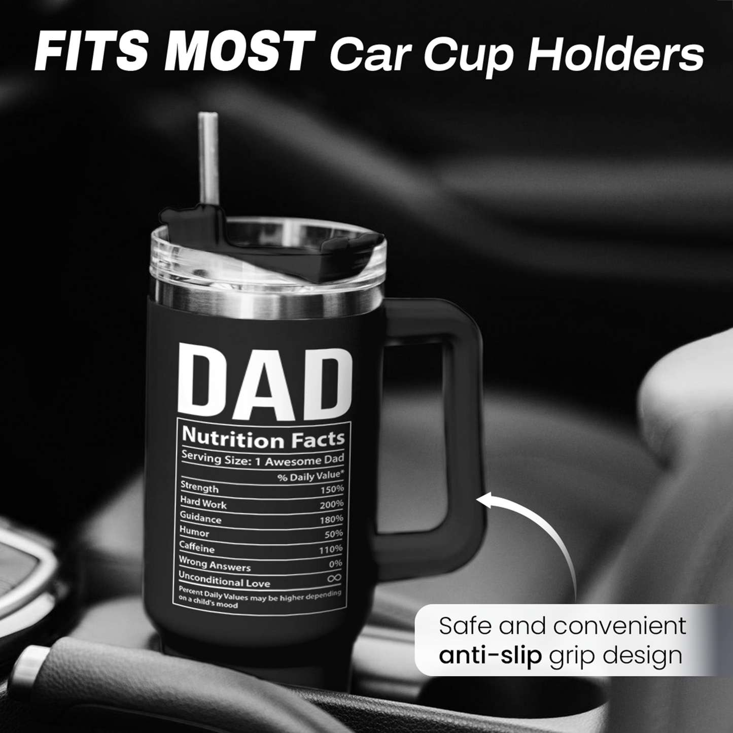Black Best Dad Ever Quencher Tumbler with Handle 40oz Sandjest Personalized Gifts