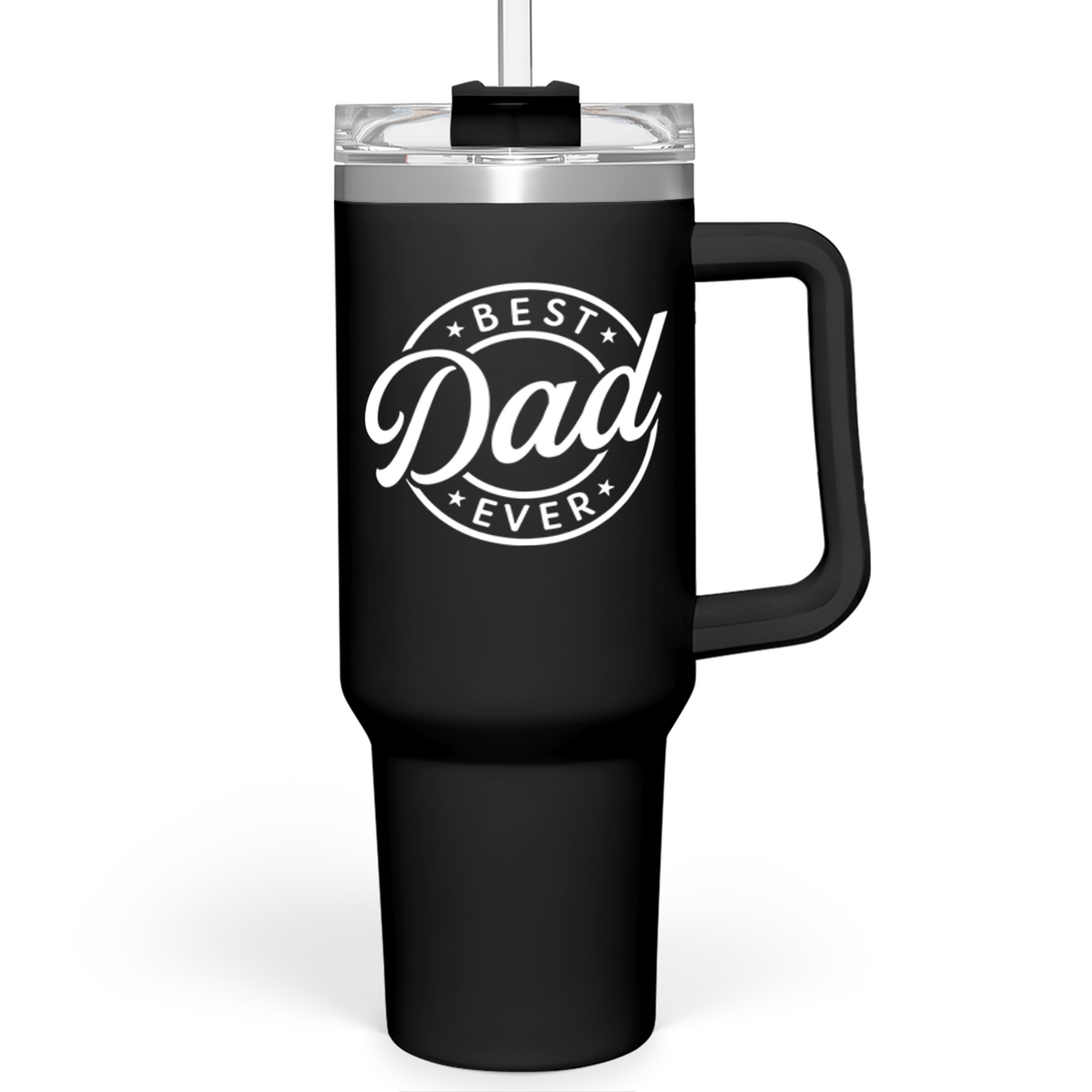 Black Best Dad Ever Quencher Tumbler with Handle 40oz Sandjest Personalized Gifts