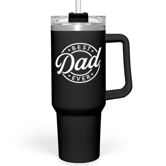 Black Best Dad Ever Quencher Tumbler with Handle 40oz Sandjest Personalized Gifts
