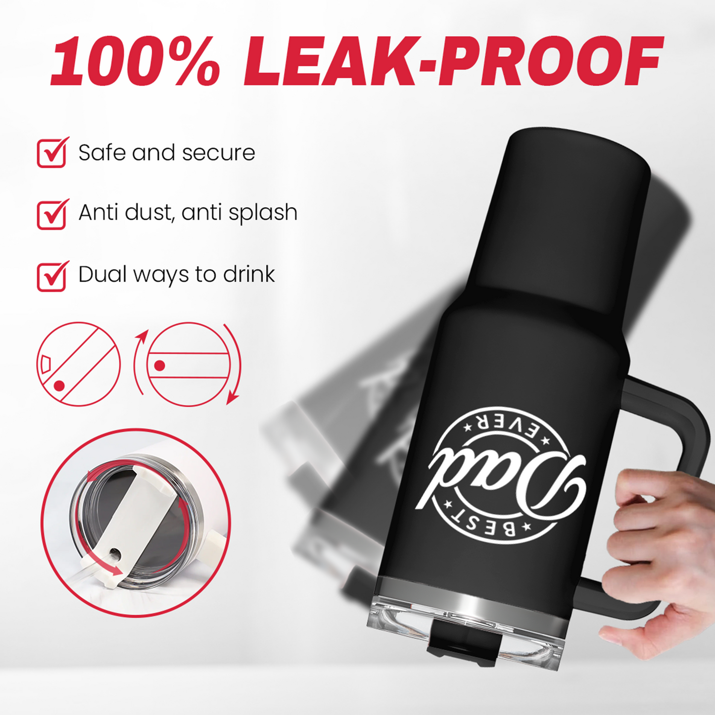 Black Best Dad Ever Quencher Tumbler with Handle 40oz Sandjest Personalized Gifts