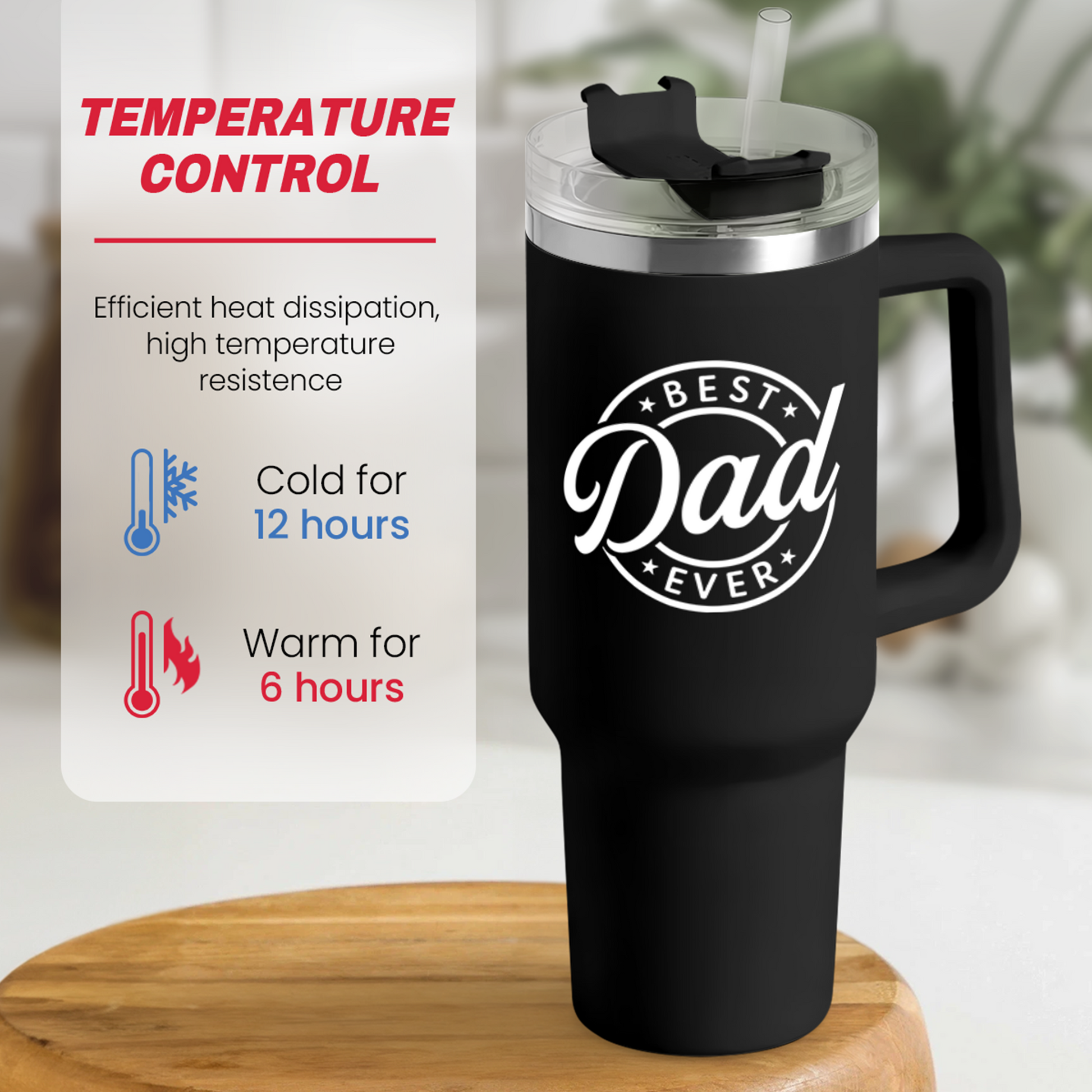 Black Best Dad Ever Quencher Tumbler with Handle 40oz Sandjest Personalized Gifts