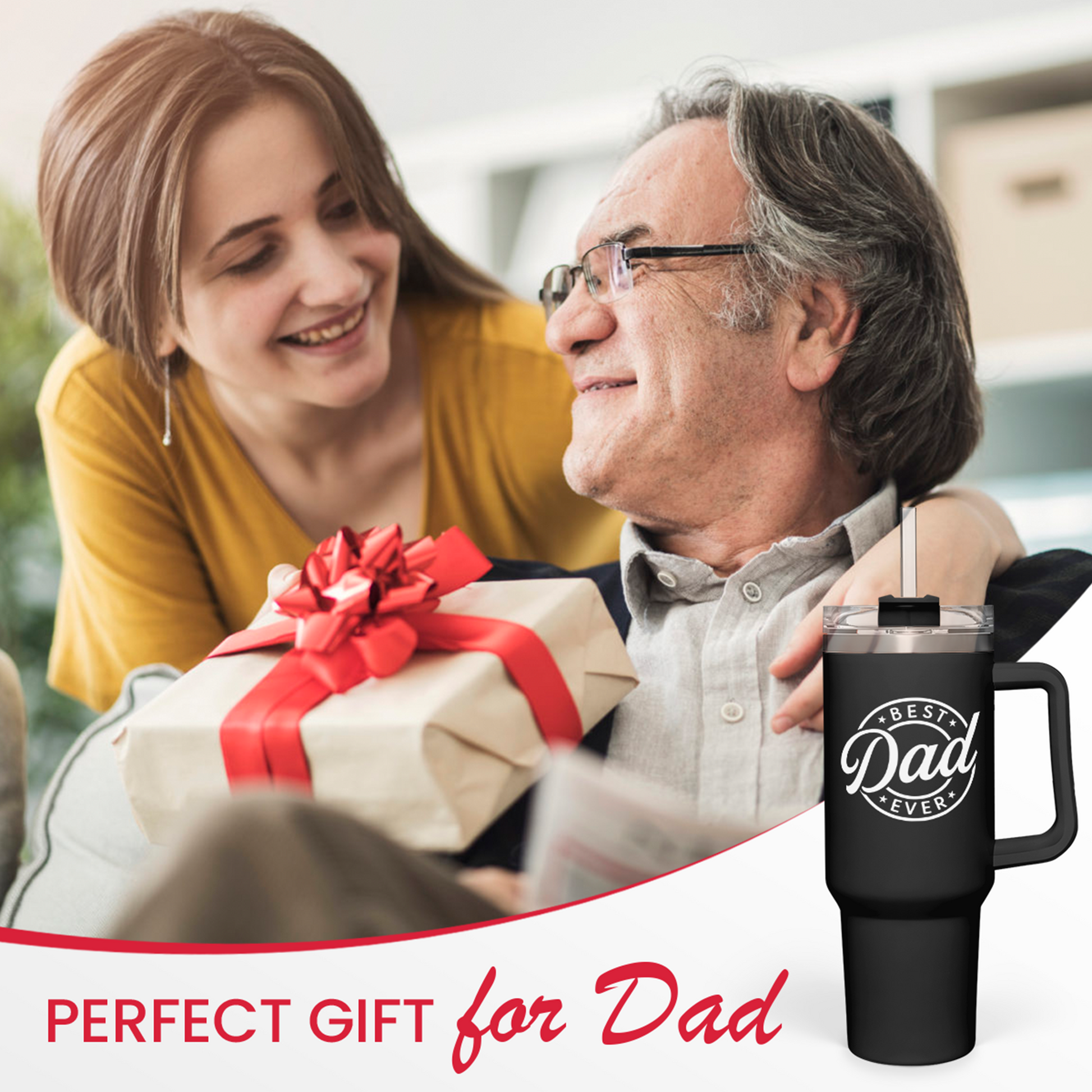 Black Best Dad Ever Quencher Tumbler with Handle 40oz Sandjest Personalized Gifts