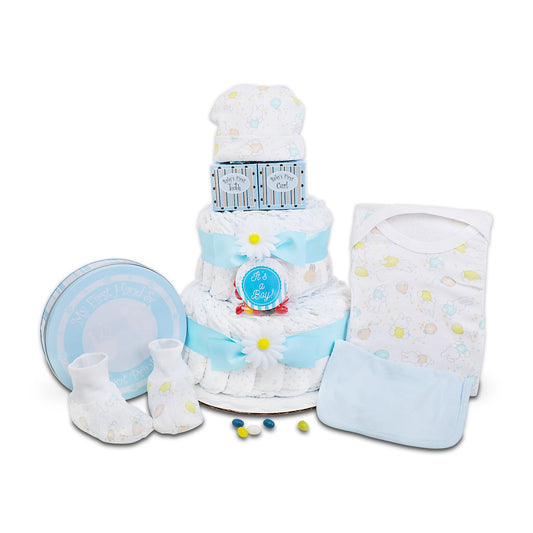 Blue Two- Tier Diaper Cake Alder Creek Gift Baskets