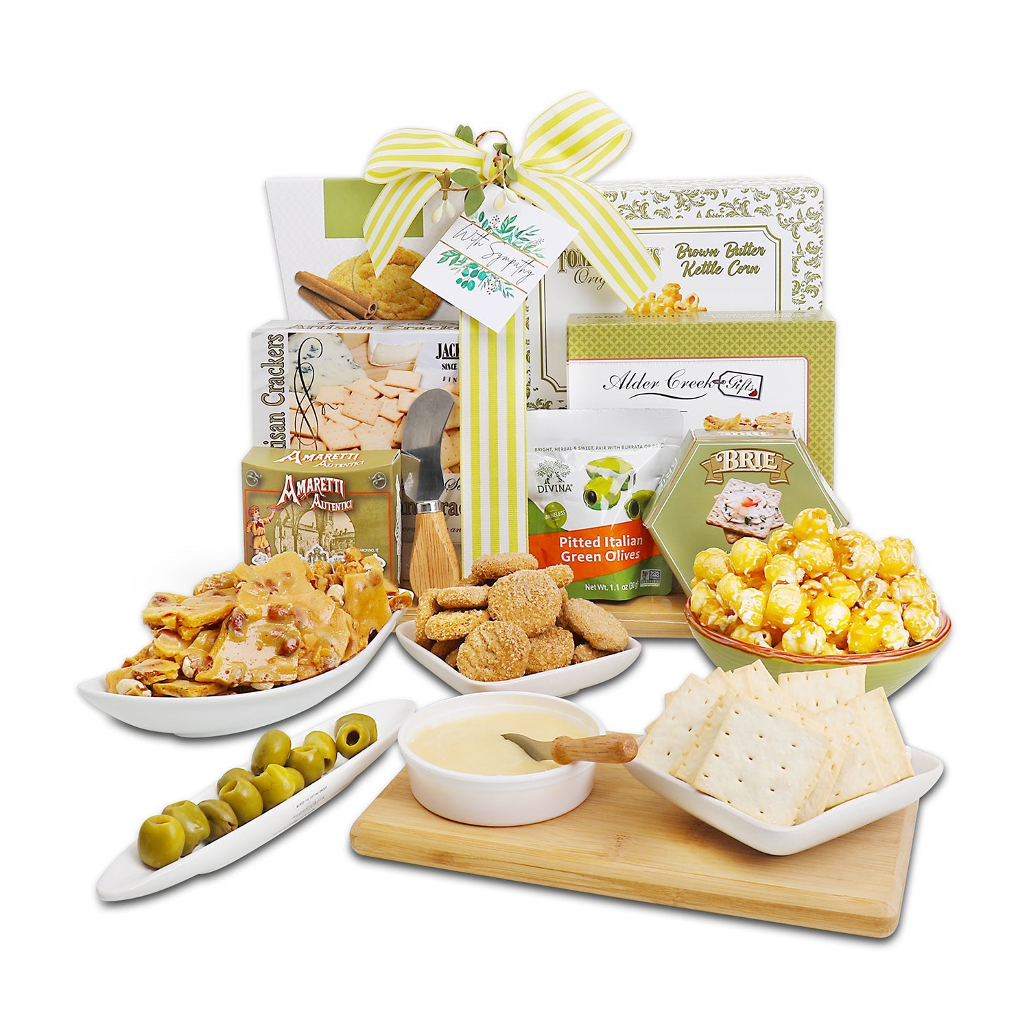 With Sympathy Cutting Board Gift Basket Alder Creek Gift Baskets