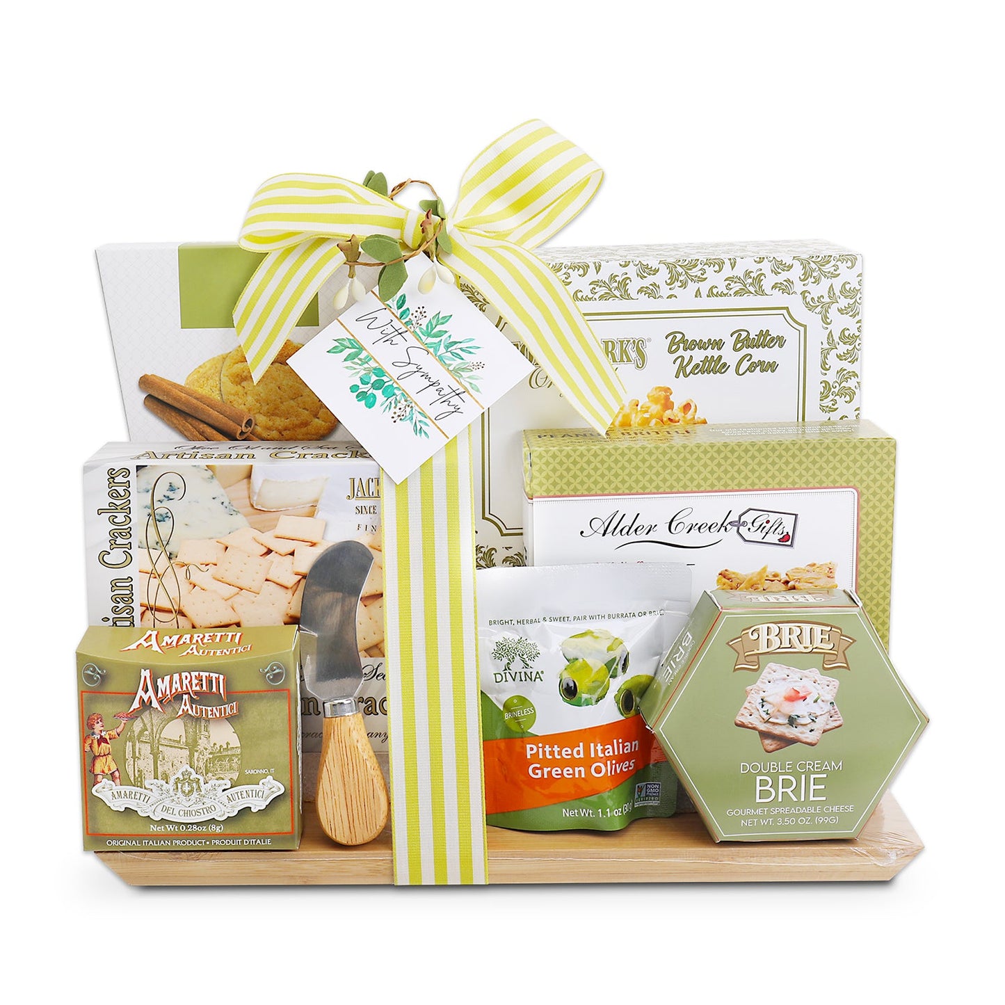 With Sympathy Cutting Board Gift Basket Alder Creek Gift Baskets