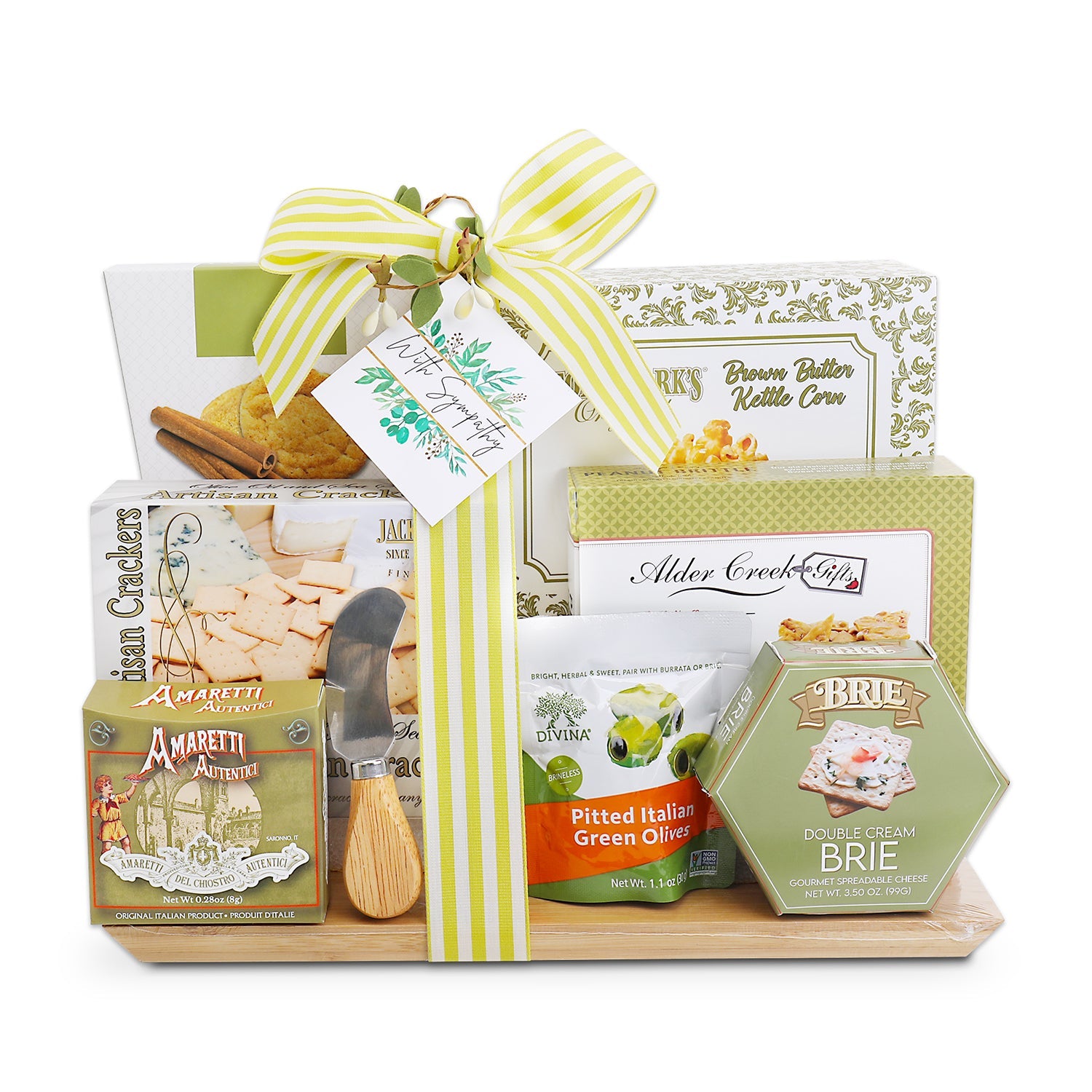 With Sympathy Cutting Board Gift Basket Alder Creek Gift Baskets