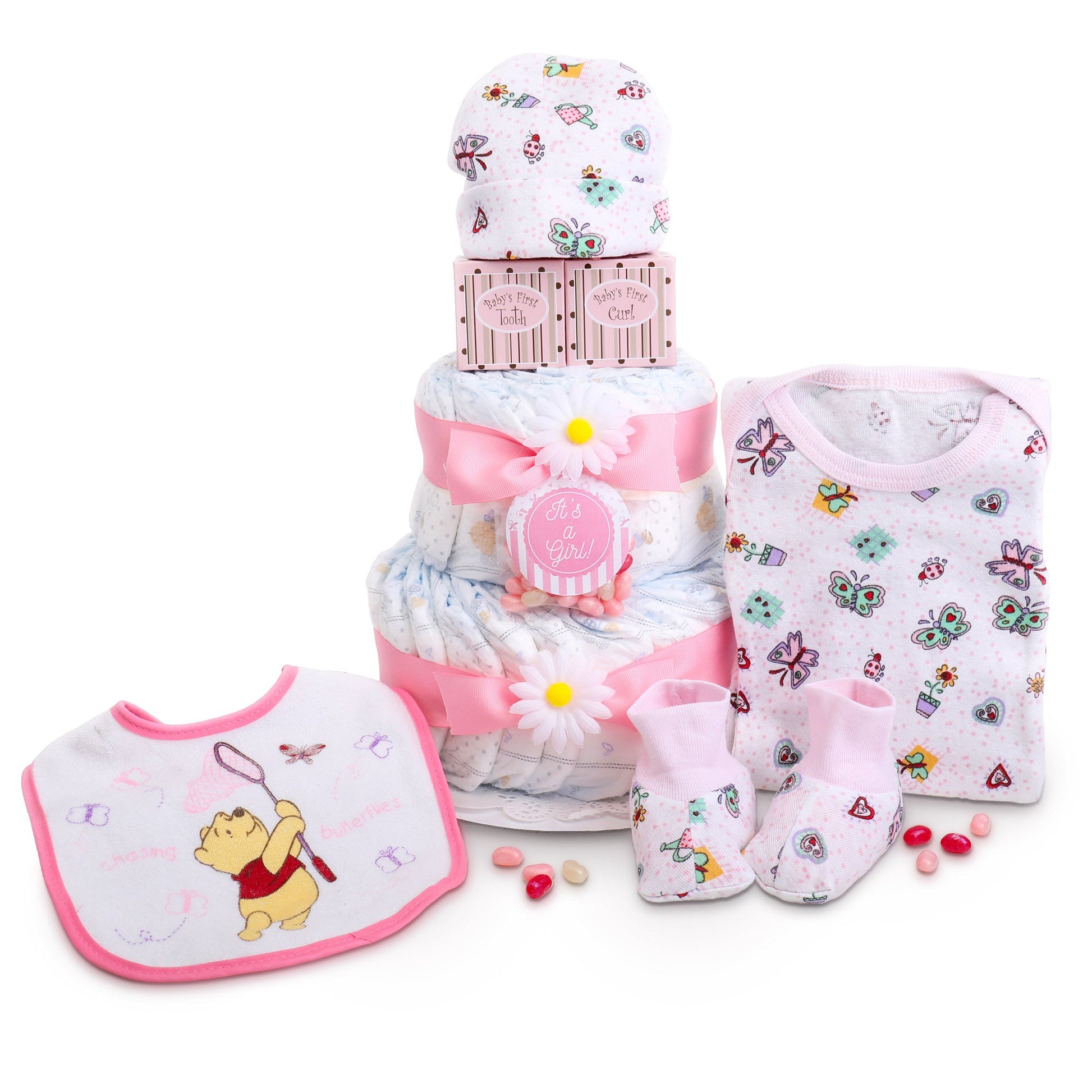 Sweet Baby Girl Diaper Cake Gift Baskeet Alder Creek Gift Baskets