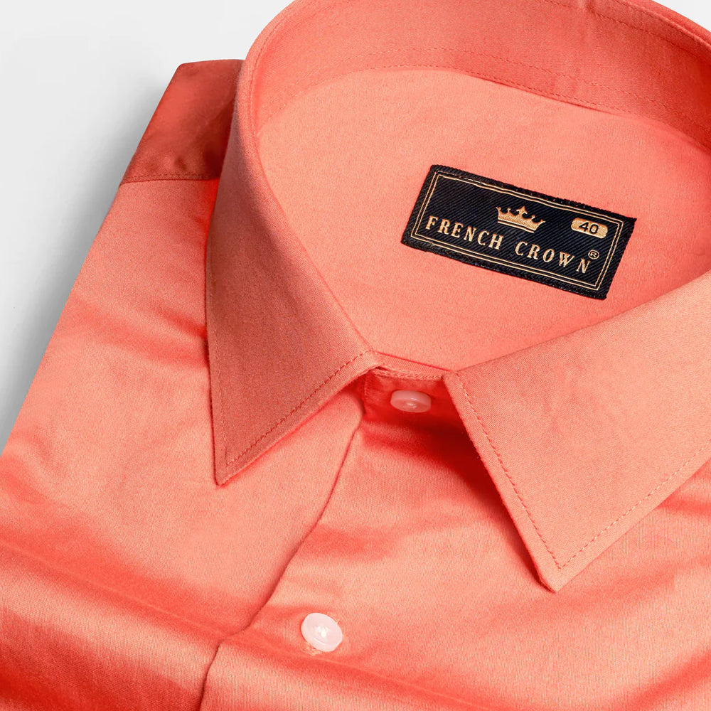 Vivid Tangerine Orange Twill Premium Men's Cotton Shirt