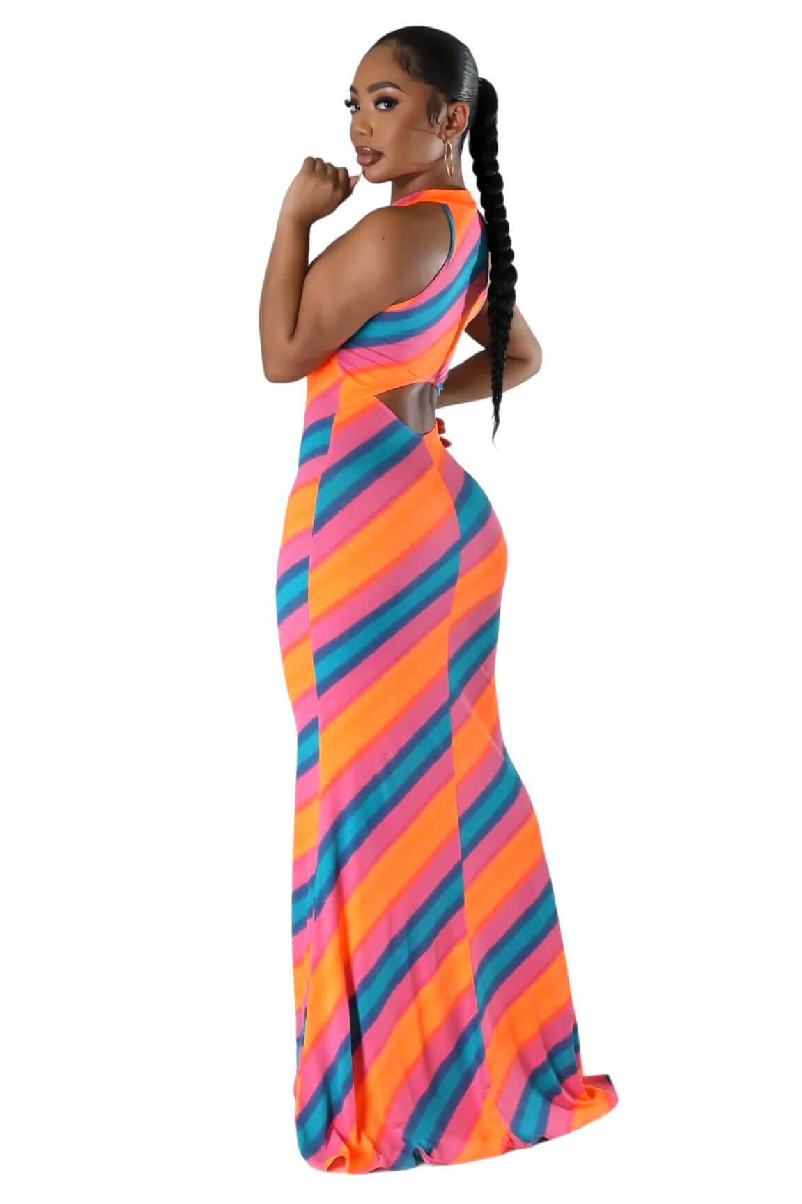 Mock Neck Multicolor Maxi Dress The House of Stylez