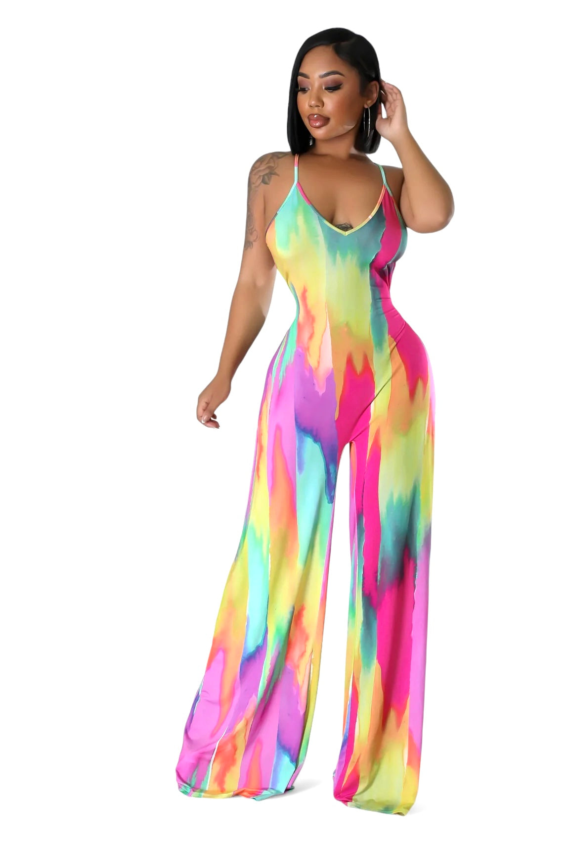 Abstract Paint Pattern  Jumpsuit with Criss Cross Back The House of Stylez
