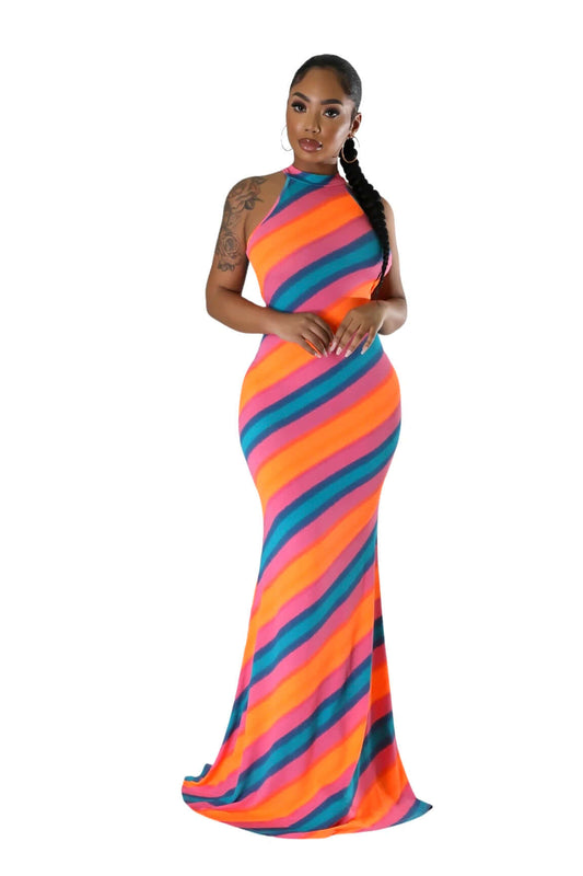 Mock Neck Multicolor Maxi Dress The House of Stylez