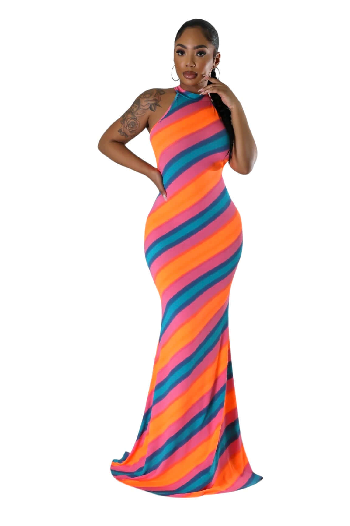 Mock Neck Multicolor Maxi Dress The House of Stylez