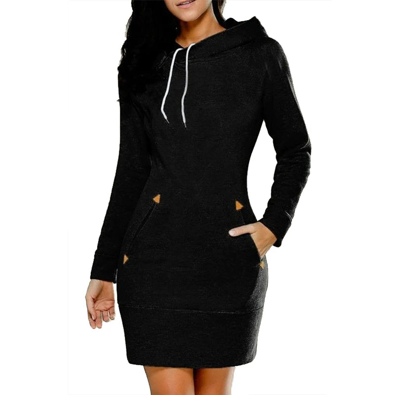 Autumn Women's Fashion Casual Hooded Dresses American Slim Basic Women Long Sleeve Dress Pullover Sweater Perppy Popular Hoodie