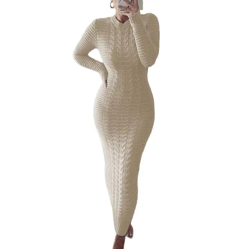 Women Long Maxi Sweater Dress Sexy Half Turtlenck Long Sleeve Tunic Knitwear Ankle Length Bodycon Party Dresses XXBLH-2808