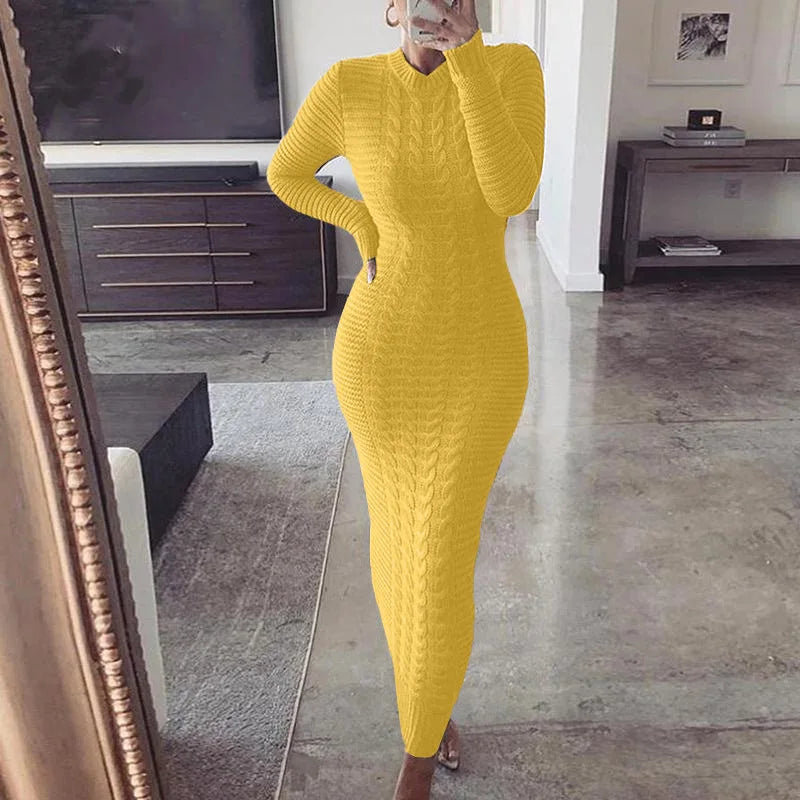 Women Long Maxi Sweater Dress Sexy Half Turtlenck Long Sleeve Tunic Knitwear Ankle Length Bodycon Party Dresses XXBLH-2808