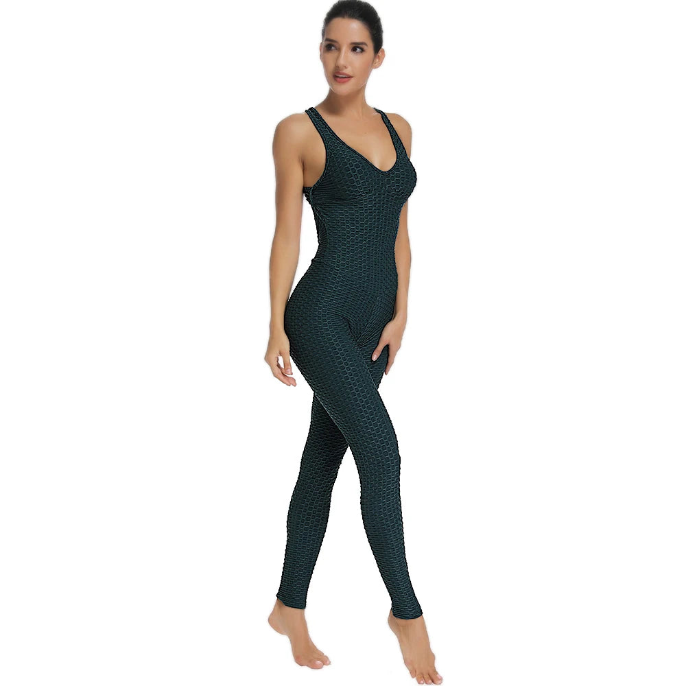 Women's Sports Suit Sleeveless Backless Jumpsuits Costume Quick Dry Gym Bodysuit Tracksuit Fitness Tights Scrunch Leggings