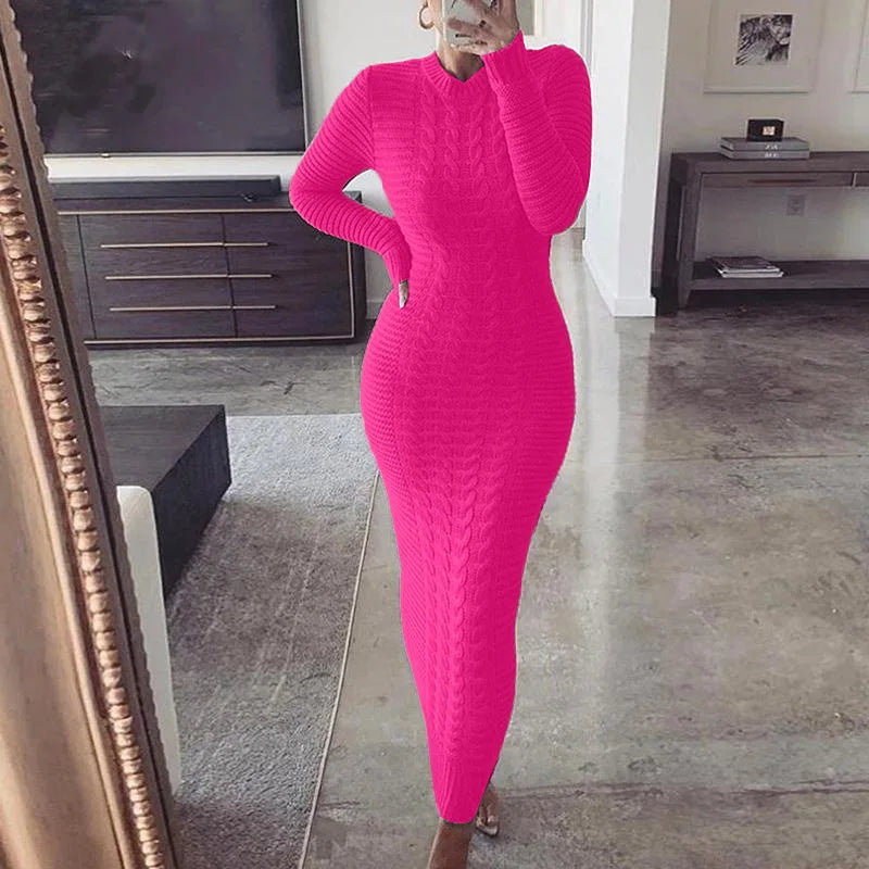 Women Long Maxi Sweater Dress Sexy Half Turtlenck Long Sleeve Tunic Knitwear Ankle Length Bodycon Party Dresses XXBLH-2808