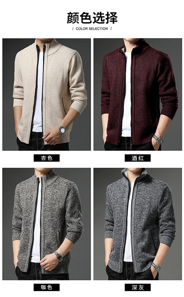 Men's Knit Sweater Spring Autumn Men Cardigan Cable Sweaters Coat Faux Fur Wool Casual Loose Coat  Solid Versatile Jacket