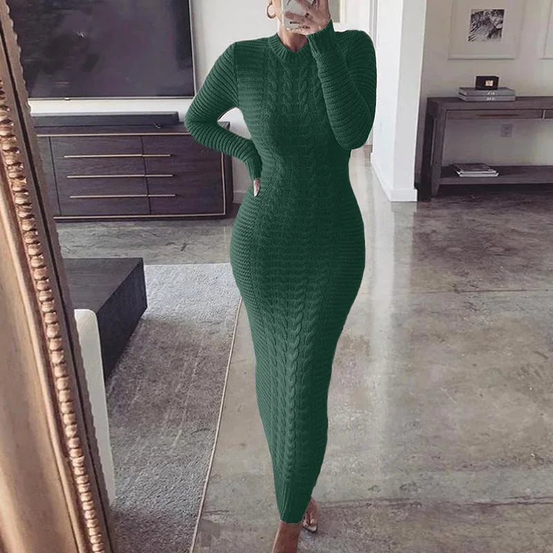 Women Long Maxi Sweater Dress Sexy Half Turtlenck Long Sleeve Tunic Knitwear Ankle Length Bodycon Party Dresses XXBLH-2808