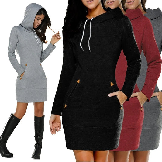 Autumn Women's Fashion Casual Hooded Dresses American Slim Basic Women Long Sleeve Dress Pullover Sweater Perppy Popular Hoodie