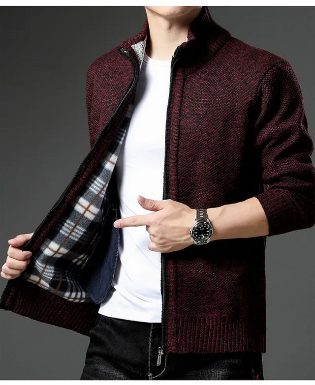 Men's Knit Sweater Spring Autumn Men Cardigan Cable Sweaters Coat Faux Fur Wool Casual Loose Coat  Solid Versatile Jacket