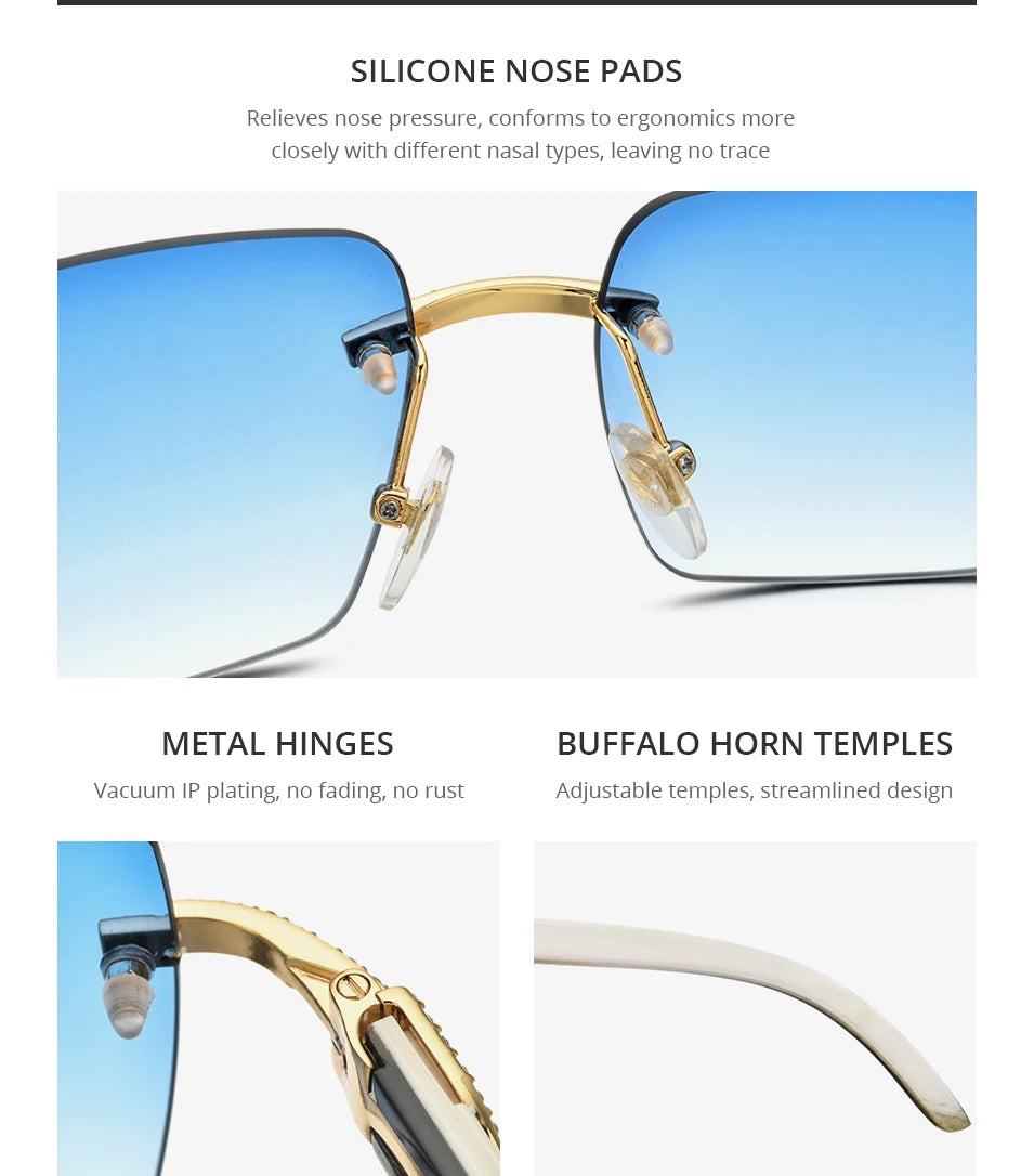 HEPIDEM Buffalo Horn Glasses Women New Square Rimless High Quality Men Sunglasses Luxury Eyewear Buffs Eyeglasses