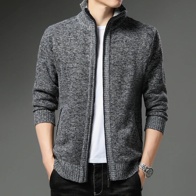 Men's Knit Sweater Spring Autumn Men Cardigan Cable Sweaters Coat Faux Fur Wool Casual Loose Coat  Solid Versatile Jacket