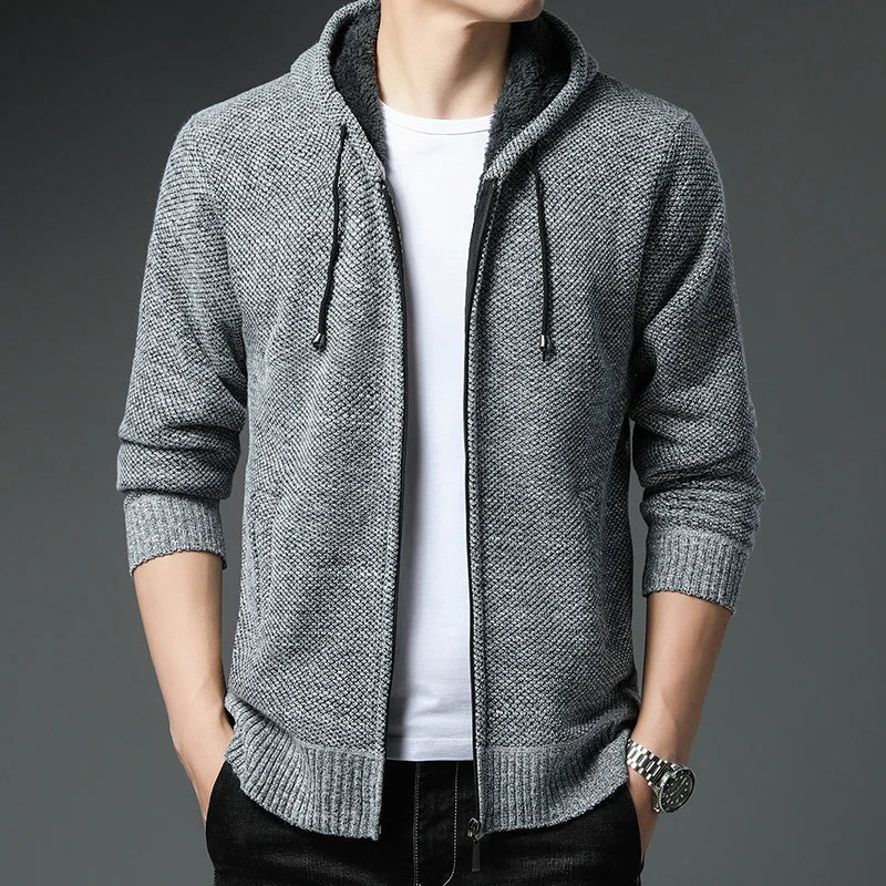 Men's Knit Sweater Spring Autumn Men Cardigan Cable Sweaters Coat Faux Fur Wool Casual Loose Coat  Solid Versatile Jacket