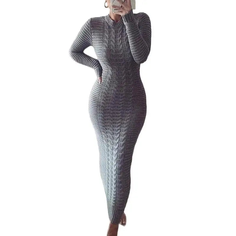 Women Long Maxi Sweater Dress Sexy Half Turtlenck Long Sleeve Tunic Knitwear Ankle Length Bodycon Party Dresses XXBLH-2808